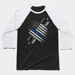 POLICEMAN and LEO POWERLIFTING - THIN BLUE LINE USA FLAG Baseball T-Shirt